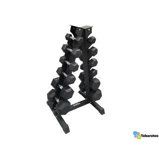 Juego de Mancuernas Hexagonales de Goma, Fácil agarre, 210 lb con Estante tipo t - 3